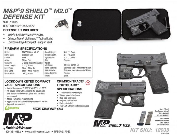 S&W Shield 2.0 Defense Kit 9mm 3.1" Barrel 7+1 12935 - Image 2