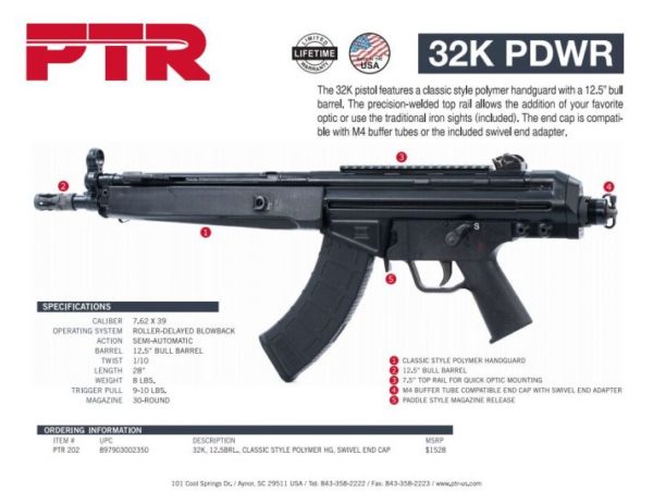 PTR 32K PDWR 7.62x39 12.5" 30+1 PTR202 - Image 2