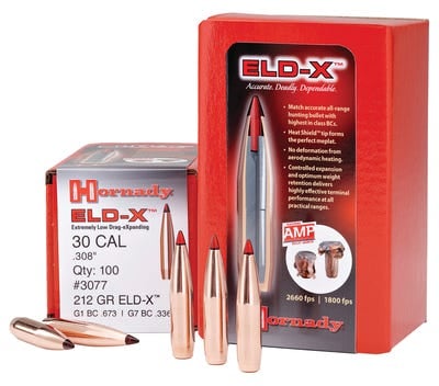 Hornady 30 Caliber Bullets 200 Grains, Boat Tail, ELD-X, Per 100