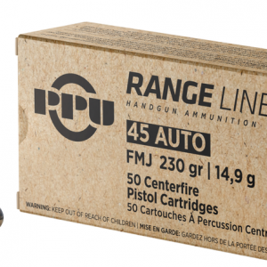 PPU Range Ammo Brass .45 ACP 50-Round 230 Grain FMJ